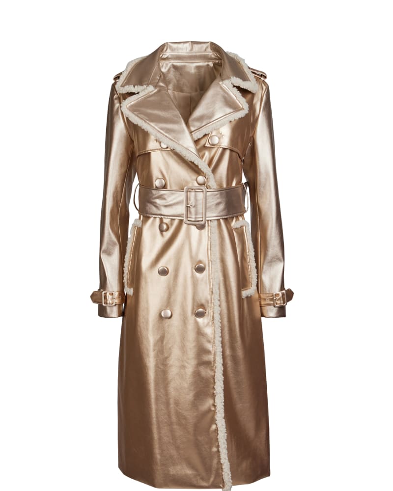 Shearling Edge Gold Trench Coat | Gold